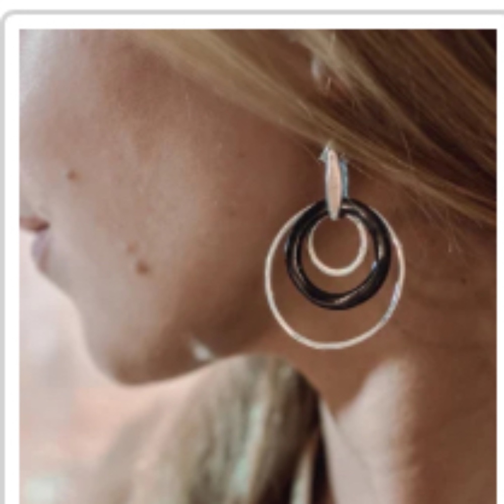 Sterling Silver Dangle Earrings: Black Resin Circle, Modern Geometric